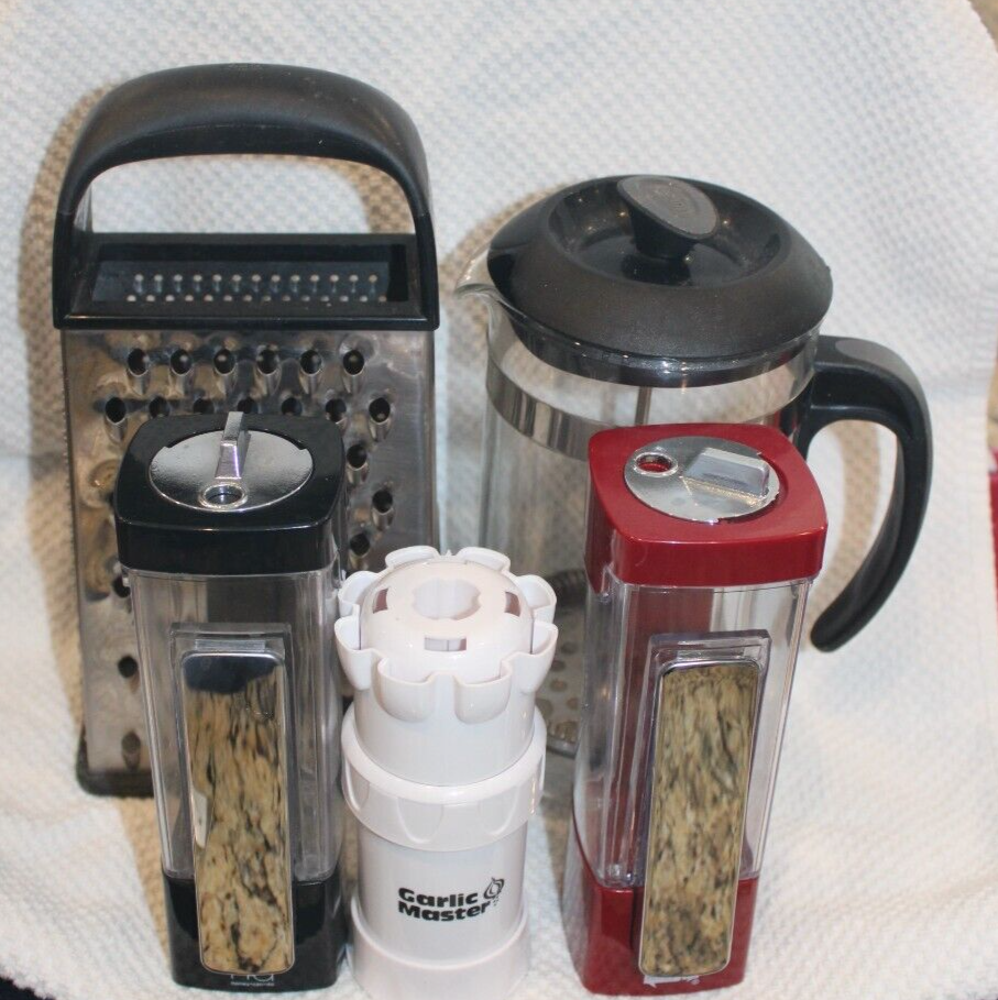 Kitchen Set(5)-French Press Coffee Maker/Salt&Pepper Shaker/Grater/Garlic Master-image