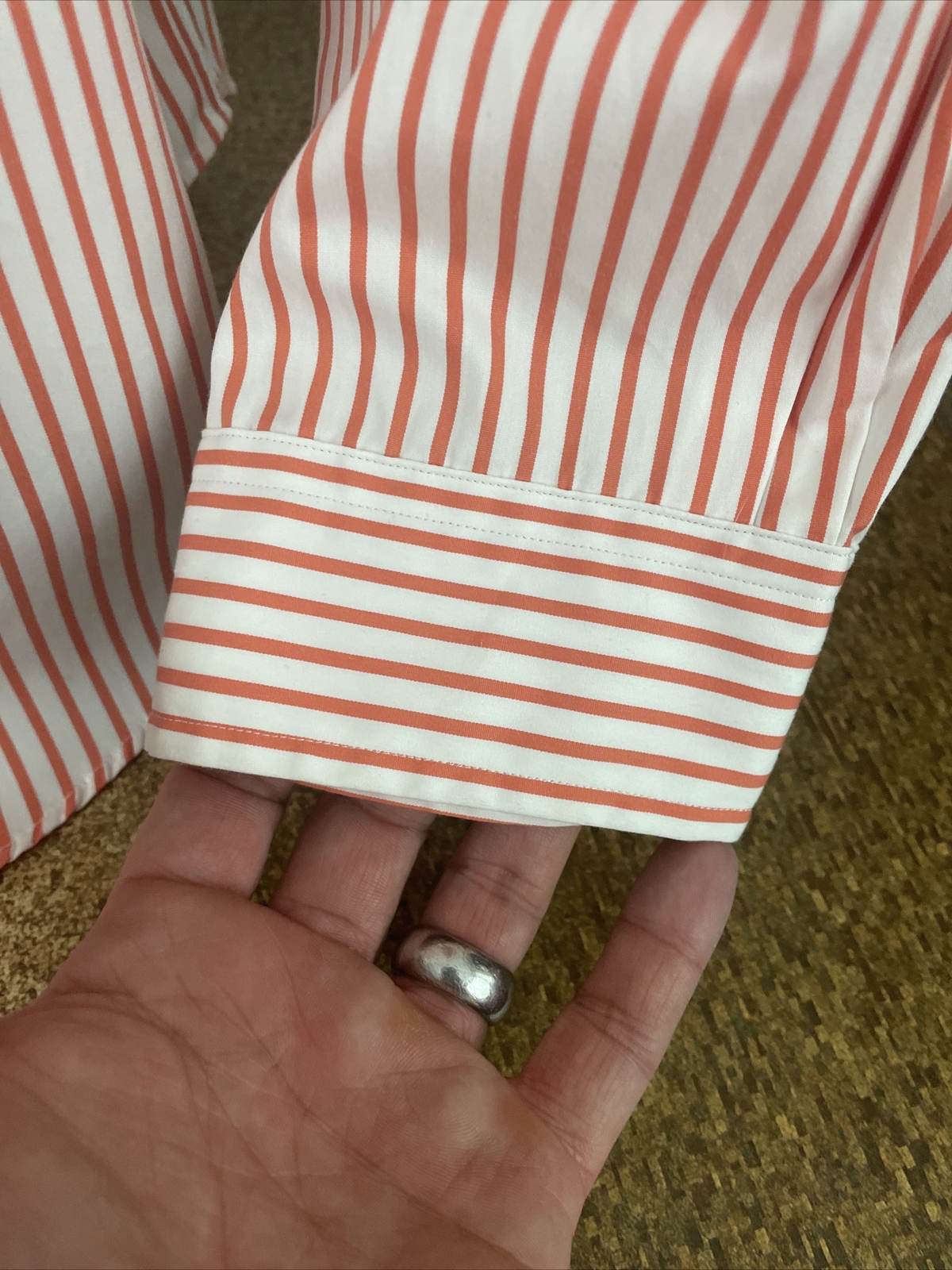 Polo Ralph Lauren manica lunga arancione a righe bottoni camicia pony XL COME NUOVA