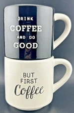 Coffee Mug Black & White Earthenware Material Set of 2 Stackable