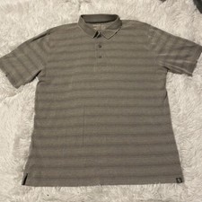 Eddie Bauer Travex Mens Size Medium Gray Stripe Short Sleeve Polo Shirt EUC