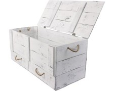 Vintage XXL Holztruhe weiß used look mit Kordel 85x43x42 cm