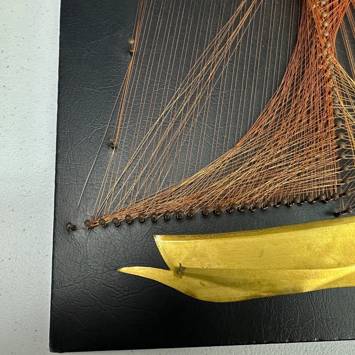 1960年代　ミッドセンチュリー　ヨット壁掛けワイヤーアート Vintage Mid Century Wire Art Sailing Ship Copper Wire Nail