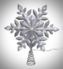 13" Kurt Adler 25-Light Cool White LED Glittered Snowflake Christmas Tree Topper
