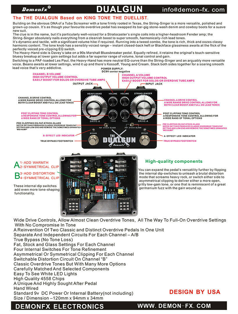 DemonFX The Dual Gun Overdrive/ Dist / Boost High quality Guitar