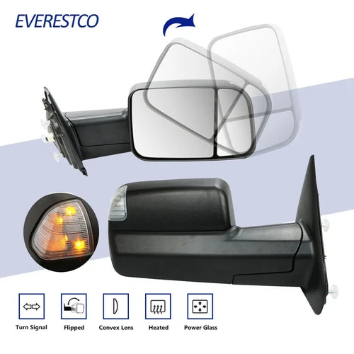 Pair Power Heated Tow Mirrors For 2002-08 Dodge Ram 1500 2003-09 Ram 2500 3500