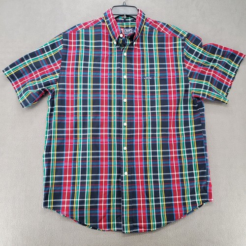 Chaps Ralph Lauren Button Down Shirt Men Size Large Plaid Short Sleeve - Picture 3 of 18