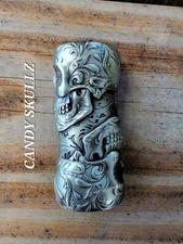 CANDY SKULL Metal Lighter Case Cover Sleeve Fits Standard Bic Lighter
