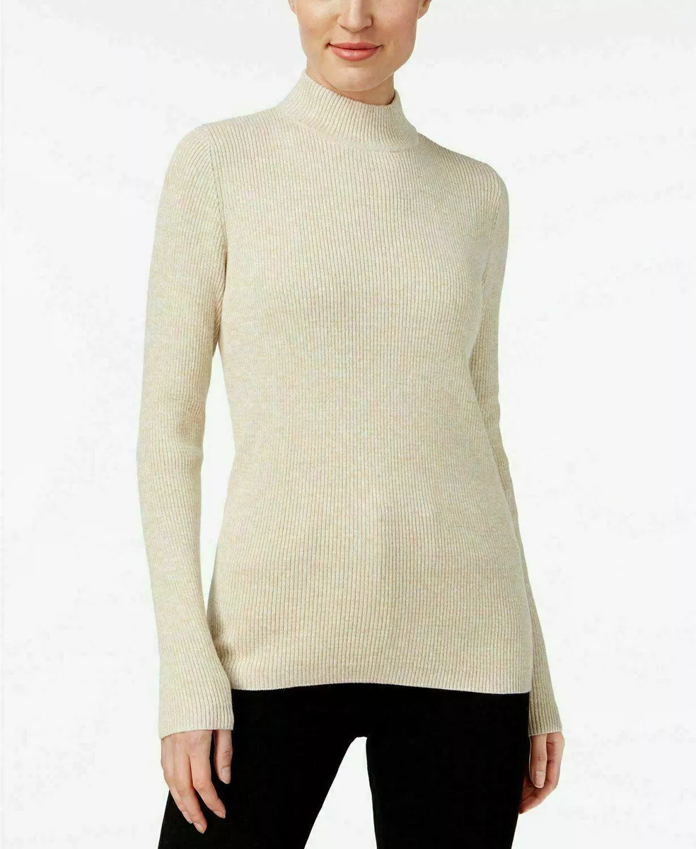 Karen Scott Women s Cotton Ribbed Mock Neck Sweater New Khaki Marl Size XL