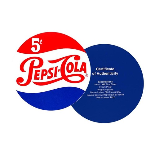 Sale Price - 2022 Chad 6 gram Pepsi-Cola Retro Bottle Cap Proof Silver Coin .999 - Picture 8 of 10
