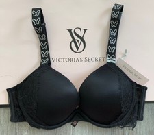 36B Victoria Secret Very Sexy Satin & Lace Shine Strap Push Up Black Bra NEW