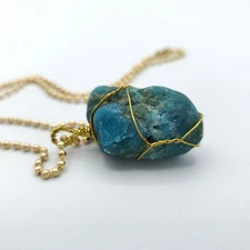 Blue Apatite Raw Stone [GOLD] Alloy Necklace - Clarity Strength Peace Dreaming