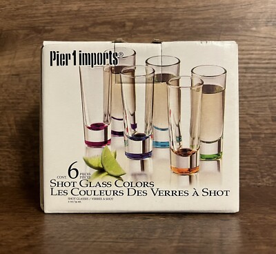 Shot Glasses Pier 1 Imports 2 OZ 6 Colors Elegant Colorful Bar Pieces Open Box