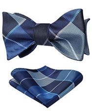 Bow Ties for Men Check Plaid Self Tie Bow Tie One Size E-03 Light Blue  Navy