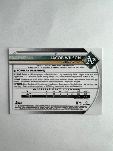 2025 Bowman Chrome Jacob Wilson RC Red Logo Redemption #9 Athletics - Picture 2 of 8