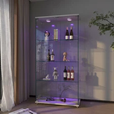 Glass Display Cabinet with LED Lights Modern Collectibles Toy Organizers Rack