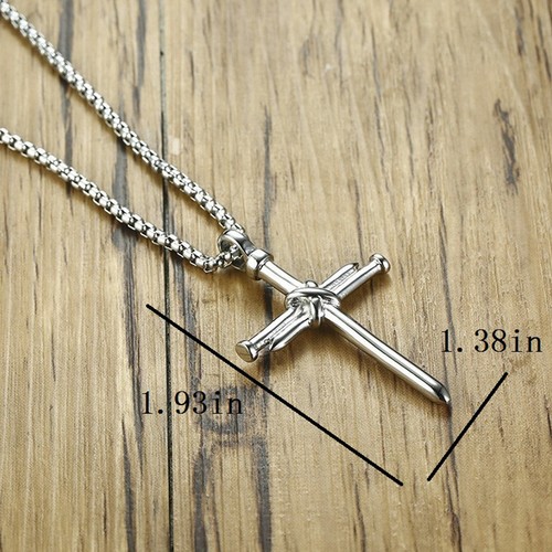 Men's Christ Jesus Nail Rope Cross Pendant Necklace Christian Jewelry Chain 24" - Picture 5 of 5