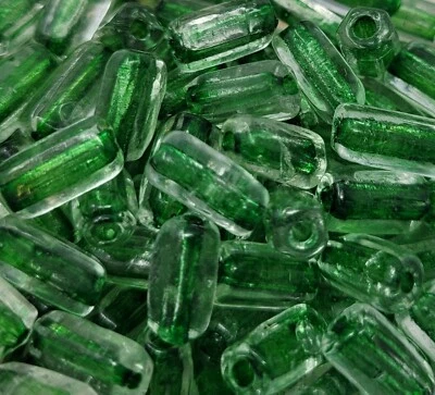50 Pcs Transparent Green 10mm Faceted Tube Small Glass Craft Jewelry Beads VTG - Image 1 of 3