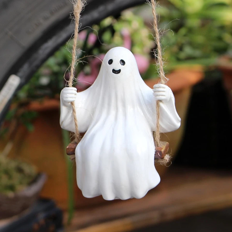 Swing Ghost Garden Statue Outdoor Halloween Decor, 3.39 Inch Ghost Figurine - Image 3 of 4