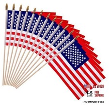 12 Pack Small American Flags - 4x6 Inch Mini USA Hand Held Stick Flag with