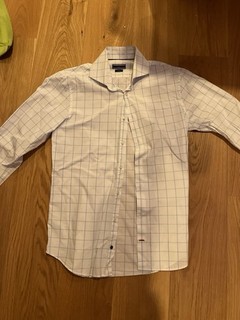 Tommy Hilfiger Herrenhemd kariert Weiß/Blau Langarm Kragen Knopf Gr. M 34/35