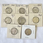 Lot Of 8- 90 % Silver Washington Quarters Misc. Dates 1943-1964 Circulated