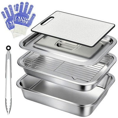 7-Piece Grill Prep and Carry System,Stainless Steel BBQ Marinating Container ...