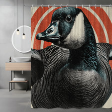 Goose Graphic Shower Curtain Red Circle Retro Print