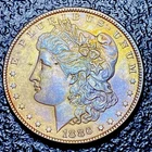 As22 💎 UNC $1 Morgan Silver Dollar GOLDEN/PURPLE obv Frosty TONING
