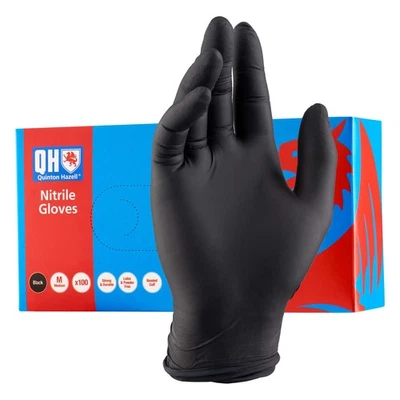 QUINTON HAZELL 100 Black Disposable Medium Nitrile Gloves Powder Free Latex Free Multi Purpose