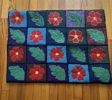 Vintage Hand Hooked Rug Floral and Leaf Blocks 22x30