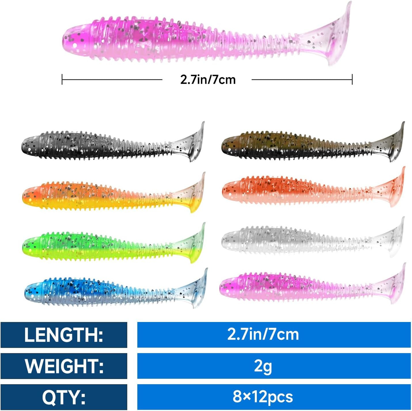 Soft Fishing Lures(96 Pcs), 3" Paddle Tail Swimbaits Soft Plastic Lures, Unique - Image 2