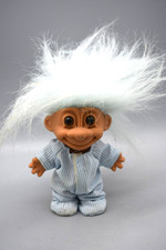 Vtg Troll Doll, Russ Blue Hair, Pajamas, 5" Tall, 1993, RUSS, Brown Eyes