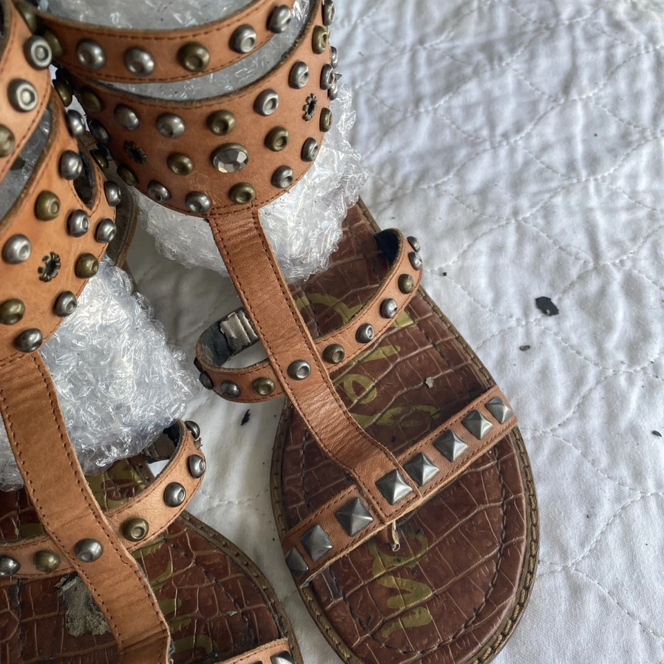 Sam Edelman Women 6.5 Studded Strappy Gladiator Sandals Brown Leather - Image 3 of 4