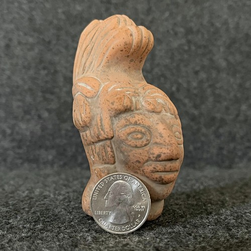 Terracotta Clay Sculpture Figurine Mayan Style Tribal Warrior Face Small Mexico - Picture 12 of 12