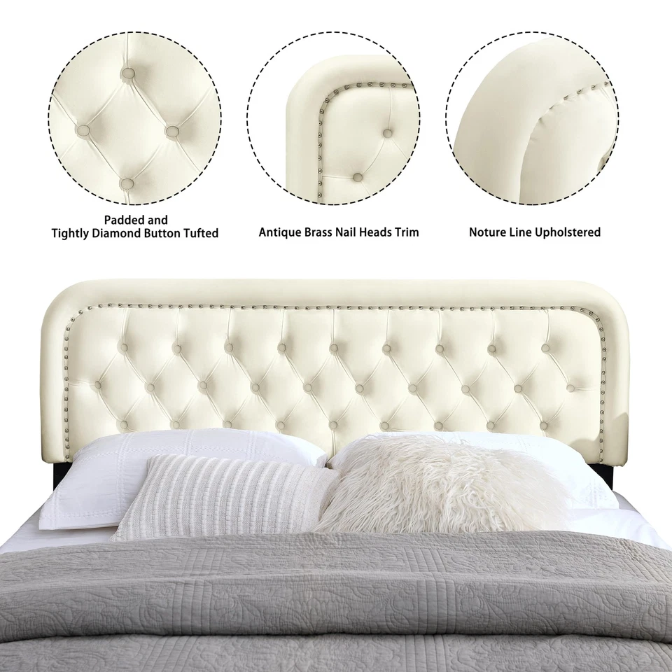 Cabecero tapizado acolchado, cabeceros de madera maciza con botón con altura ajustable... Foto 2 de 4