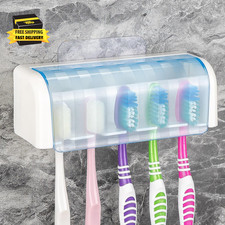 5 Slots Wall Mount Toothbrush Holder with Cover, Self Adhesive Toothbrush Storag
