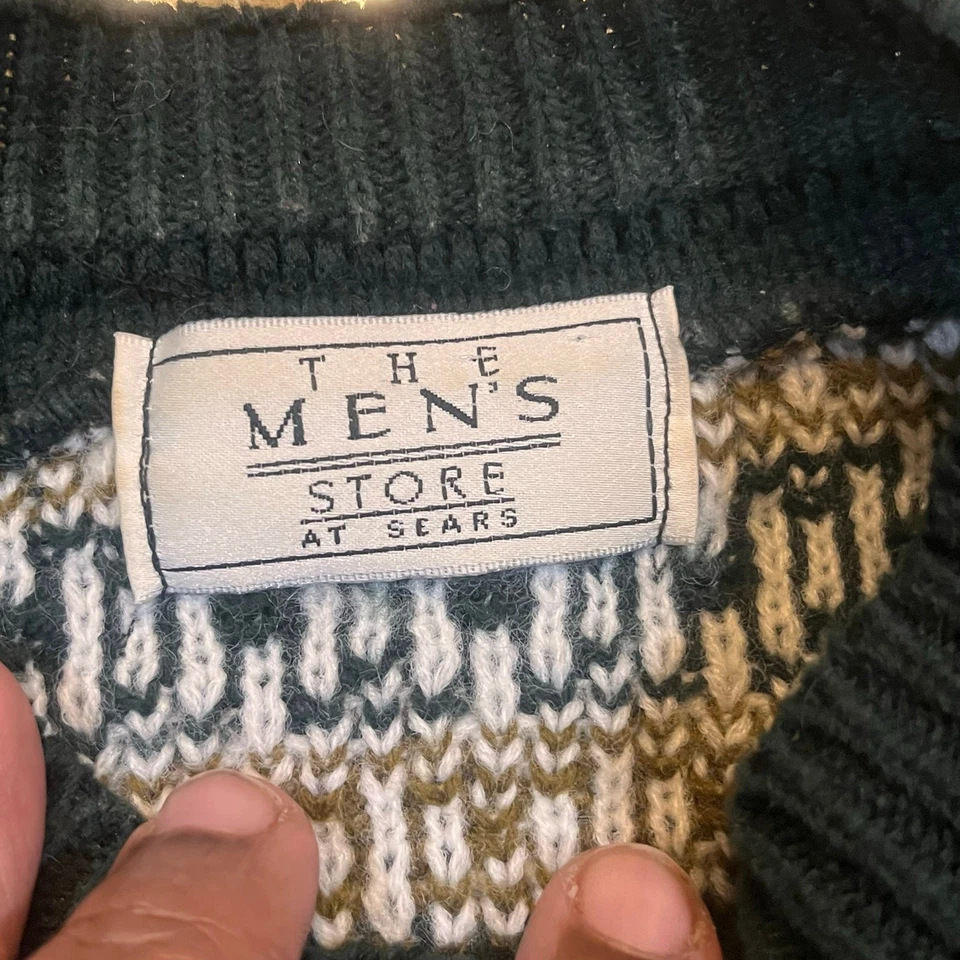 Vintage Sears Sweater Mens XXL Green Geometric Grandpa Knit Pullover 90s - Image 3 of 4