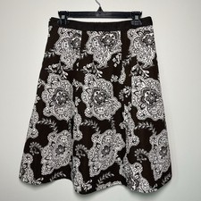 Talbots Vintage Skirt Brown White Paisley Floral Print Size 6 100 Cotton