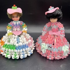 Vintage Safety Pin Art Dolls Beaded Brunette 4.5  Kitschy Cute Colorful read