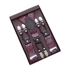 Classic Paisley Suspenders Y Back Six Clip Tuxedo Wedding Men's Pants Braces