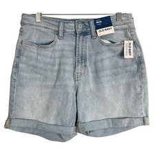New Old Navy High Rise Wow Denim Shorts Womens 8 Blue Light Wash Bermuda Cuffed