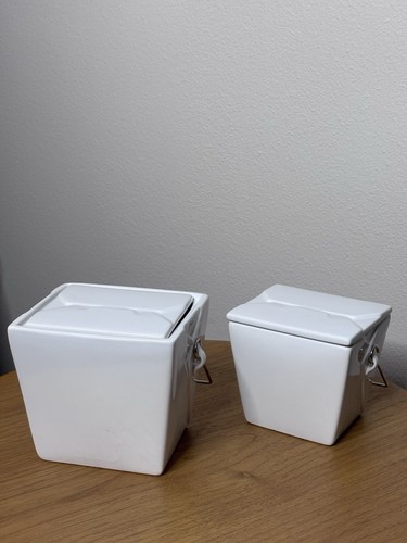 Pottery Barn Take Out Kanister 2er Set weiß Keramik Chinesisch To Go Behälter