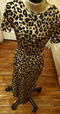 Leopard Print Bodycon Maxi Dress Cutout Back Crew Neck Short Sleeve Size S