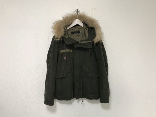 United Arrows Wool Military Jacket Fur Men M Earth Tones 62cm Used