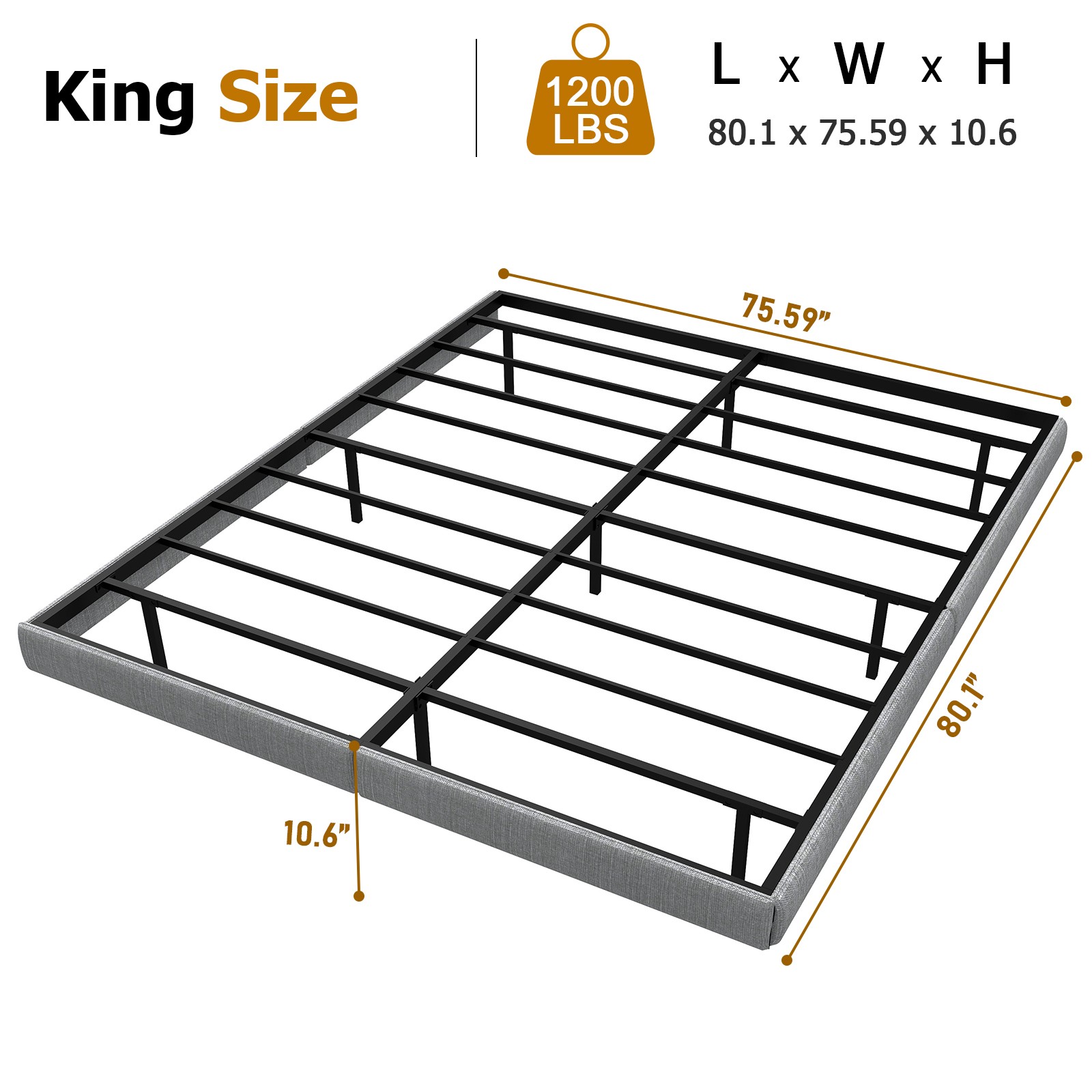 King Size Floating Bedroom Bed Frame with Under Bed Storage & LED Lights Metal
