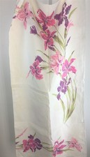 Vtg 1940s-1950s Linen Tablecloth Purple Pink Iris Flowers 50 X 48" Easter Spring