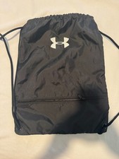 Under Armour Black Drawstring Backpack Gym Sack Cinch Bag Zip Pocket Pre-Owned