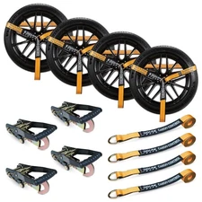 KODIAK STRAPS Adjustable Vehicle Tire Tie Down Straps Kit– 4pk Heavy Duty