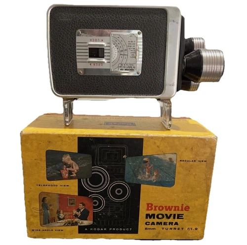 Kodak Brownie Movie Camera 8MM Turret 1950's 3 Lens In Box