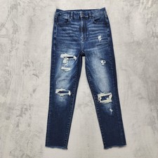 American Eagle Jeans Womens 4 SHORT Blue Curvy Highest Rise Jegging Distressed